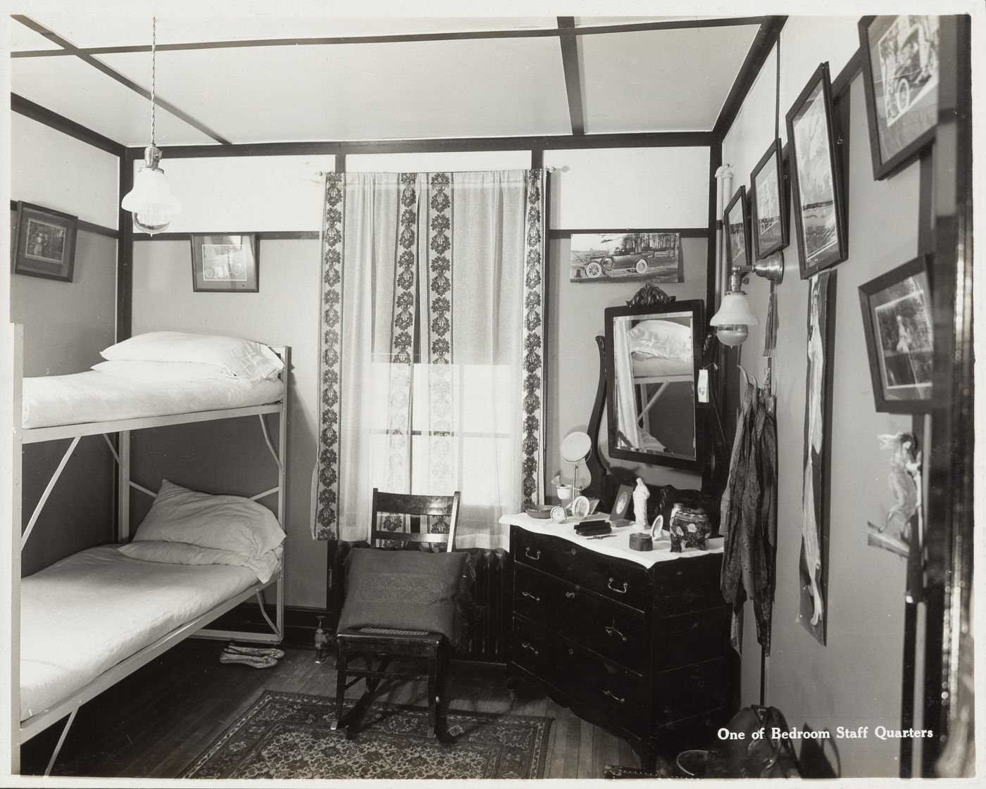 Interior view of bedroom in staff quarters at the Energite Explosives Plant No. 3, the Shell Loading Plant, Renfrew, Ontario, Canada