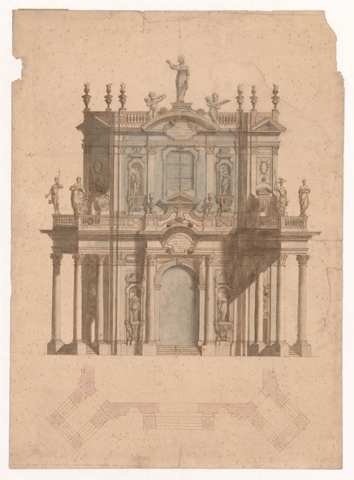 Design and plan for a false facade/plan of a church