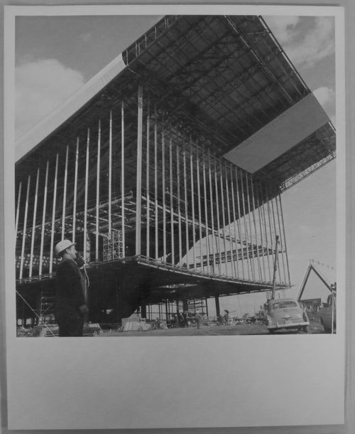 View of the Pavilion of the Soviet Union as its construction stage, Expo 67, Montréal, Québec