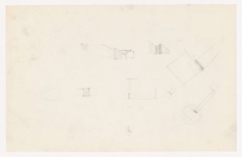Interior perspective sketches and sketches, possibly sectional details, for the Metallurgy Building, Illinois Institute of Technology, Chicago