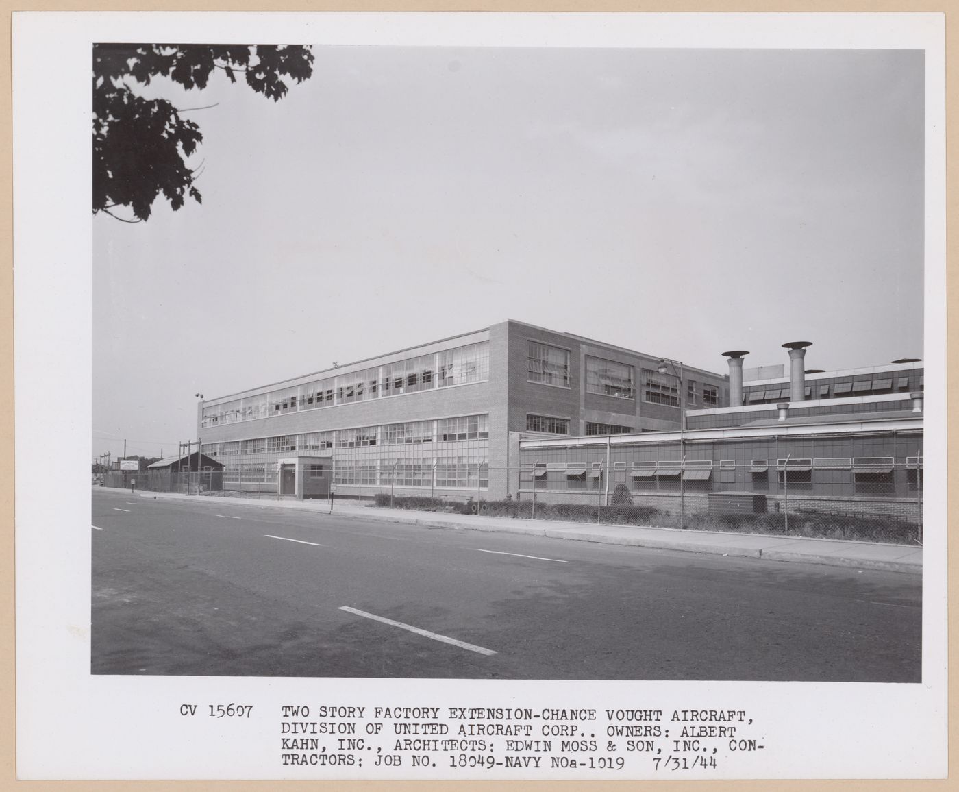 View of the principal façade of the addition to the Assembly [?] Building, United Aircraft Corporation Chance-Vought Airplane division Assembly Plant, Stratford, Connecticut