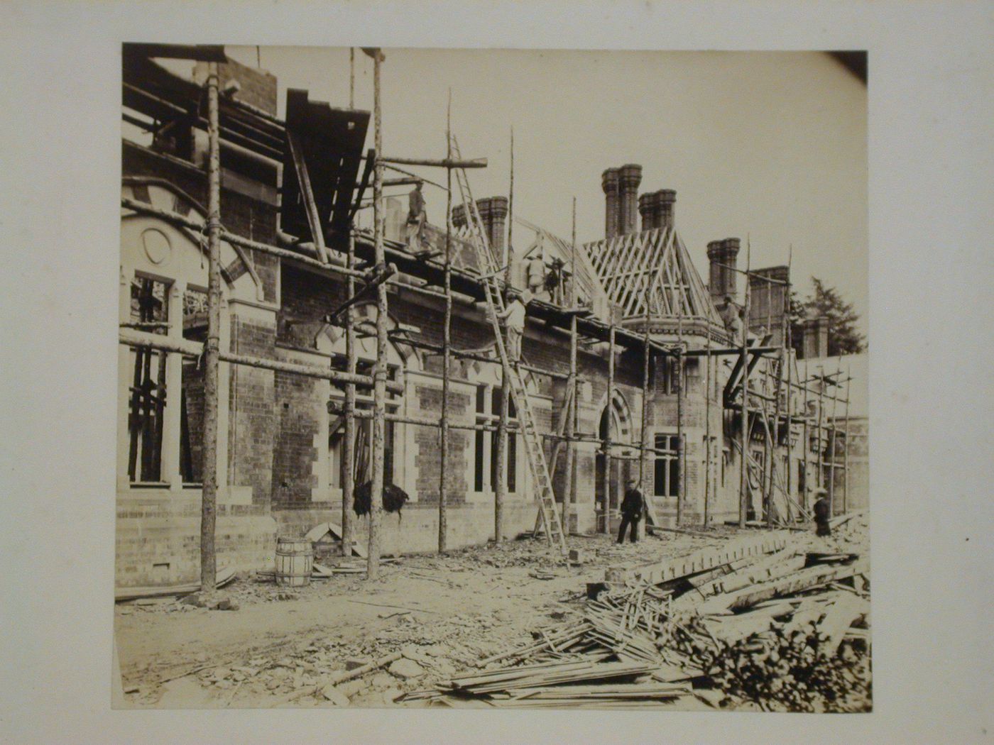 Partial view of the garden façade of Voelas Hall under construction, Pentrefoelas, Denbighshire, Wales