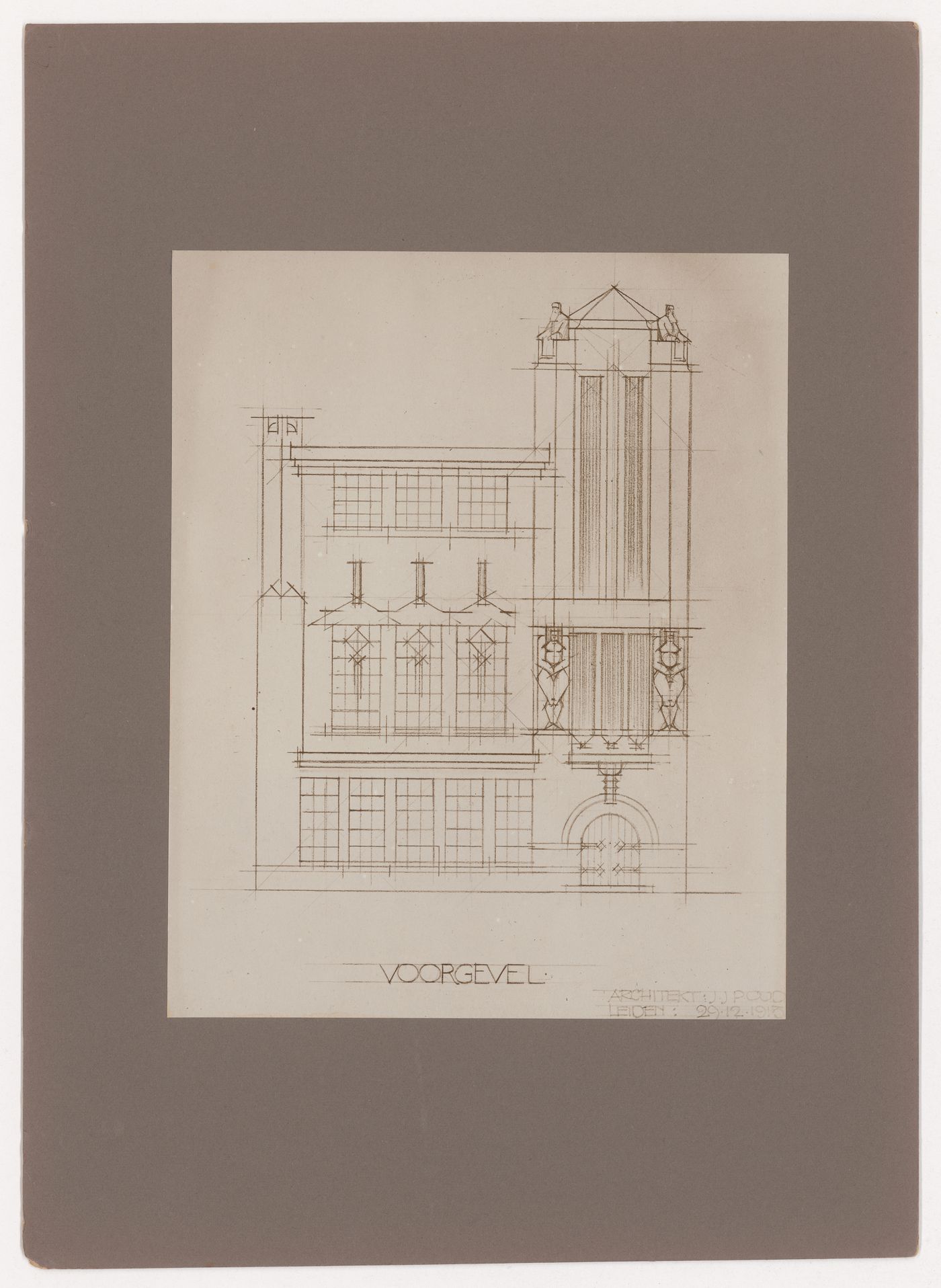 Photograph of an elevation for a convalescent hospital for soldiers, Den Helder, Netherlands