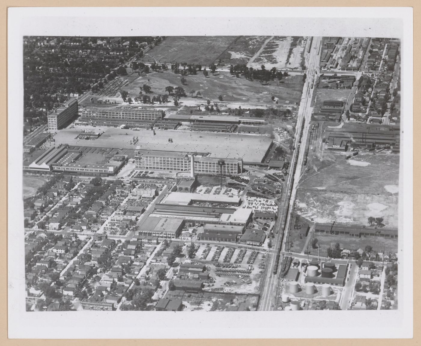 Aerial view of the Chrysler Corporation Highland Park Plant, Highland Park, Michigan