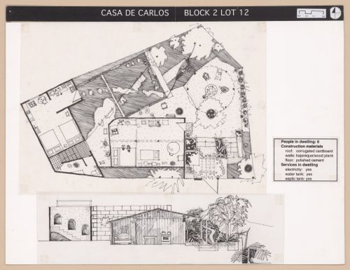 Presentation panel with floor plan and elevation of Casa de Carlos for the Urban Upgrading project La Esperanza, in Zihuatanejo, Mexico