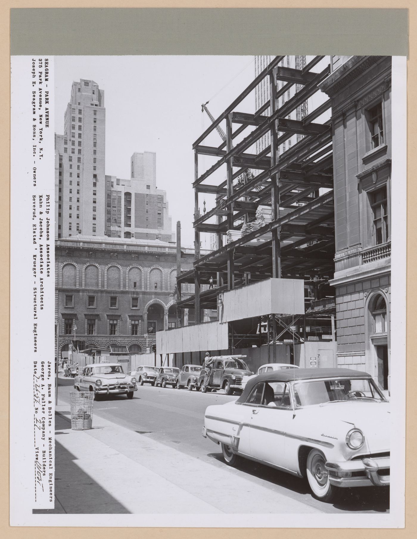 Seagram building under construction, 375 Park avenue, New York, N.Y., west view