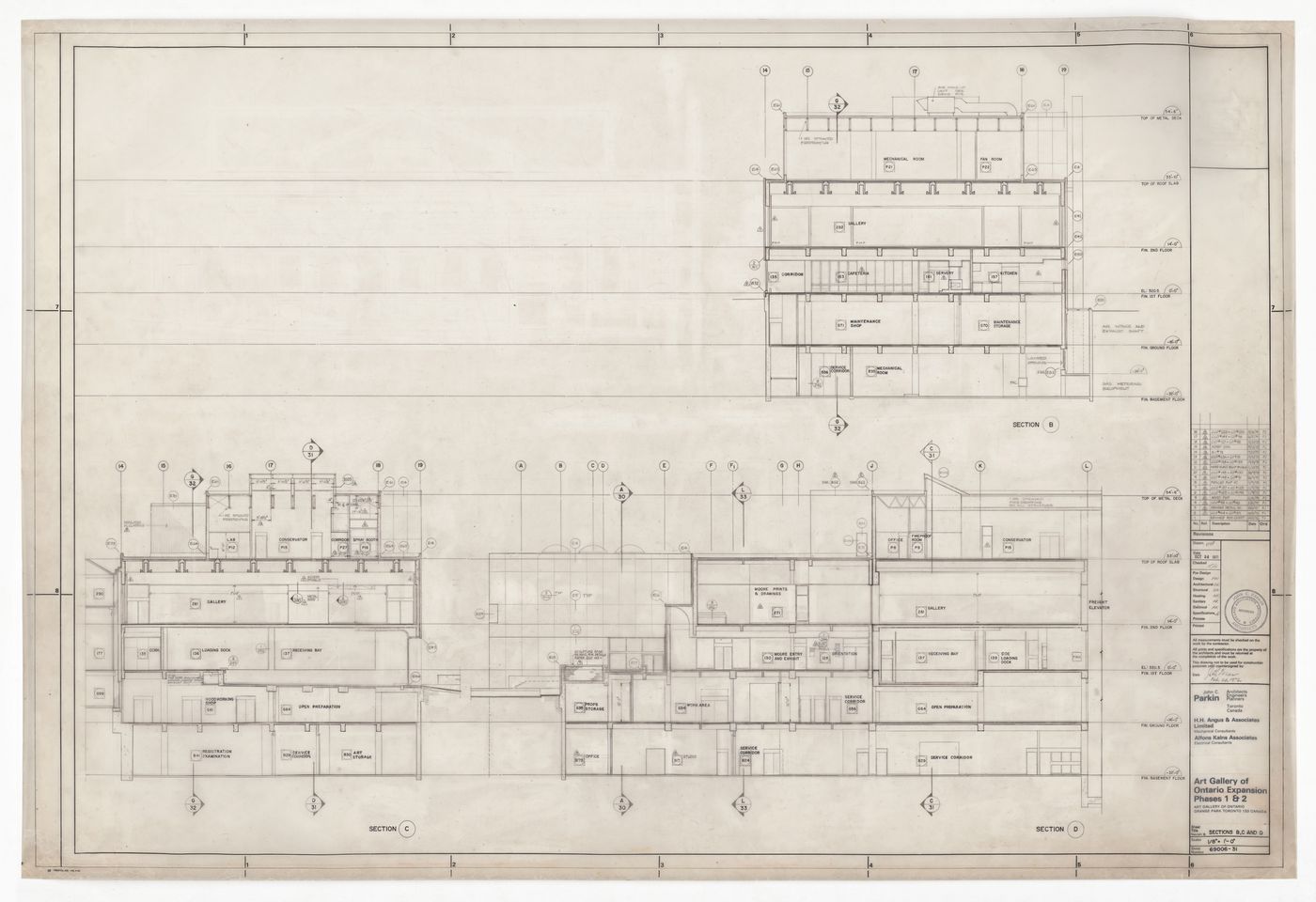 Construction sections for Henry Moore Sculpture Centre, Art Gallery of Ontario, Stage I Expansion, Toronto