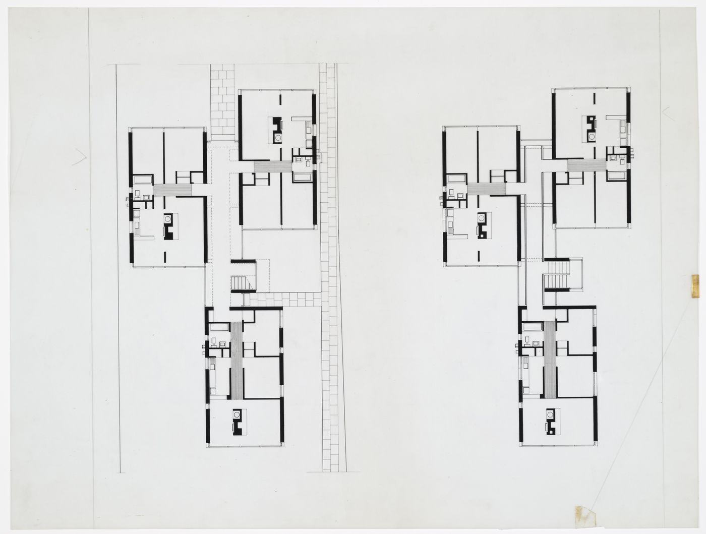 Plan for the three-storey block of flats, Ham Common Flats, London, England