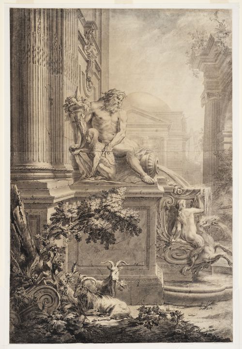 Architectural capriccio with fountain