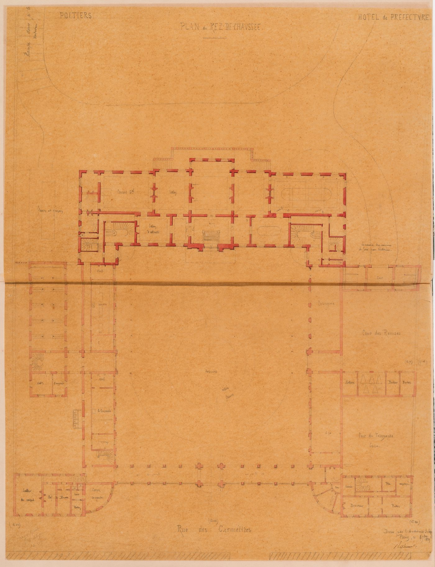 Project for a Hôtel de préfecture, Poitiers: Ground floor plan