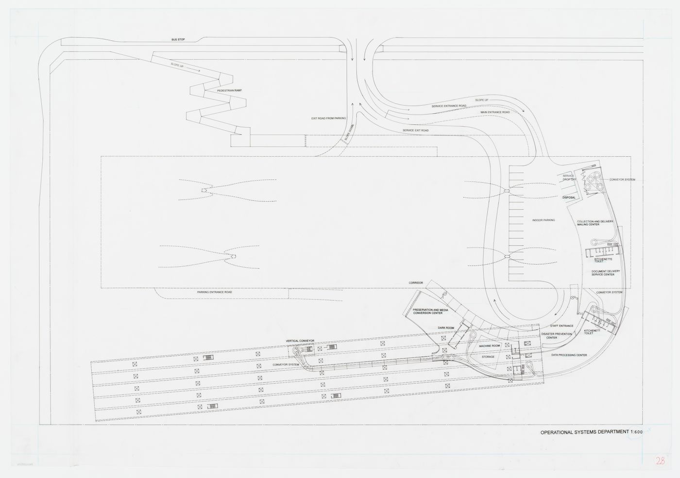 Operational systems department plan, scale 1:600, Kansai-Kan of the National Diet Library, Seika, Japan