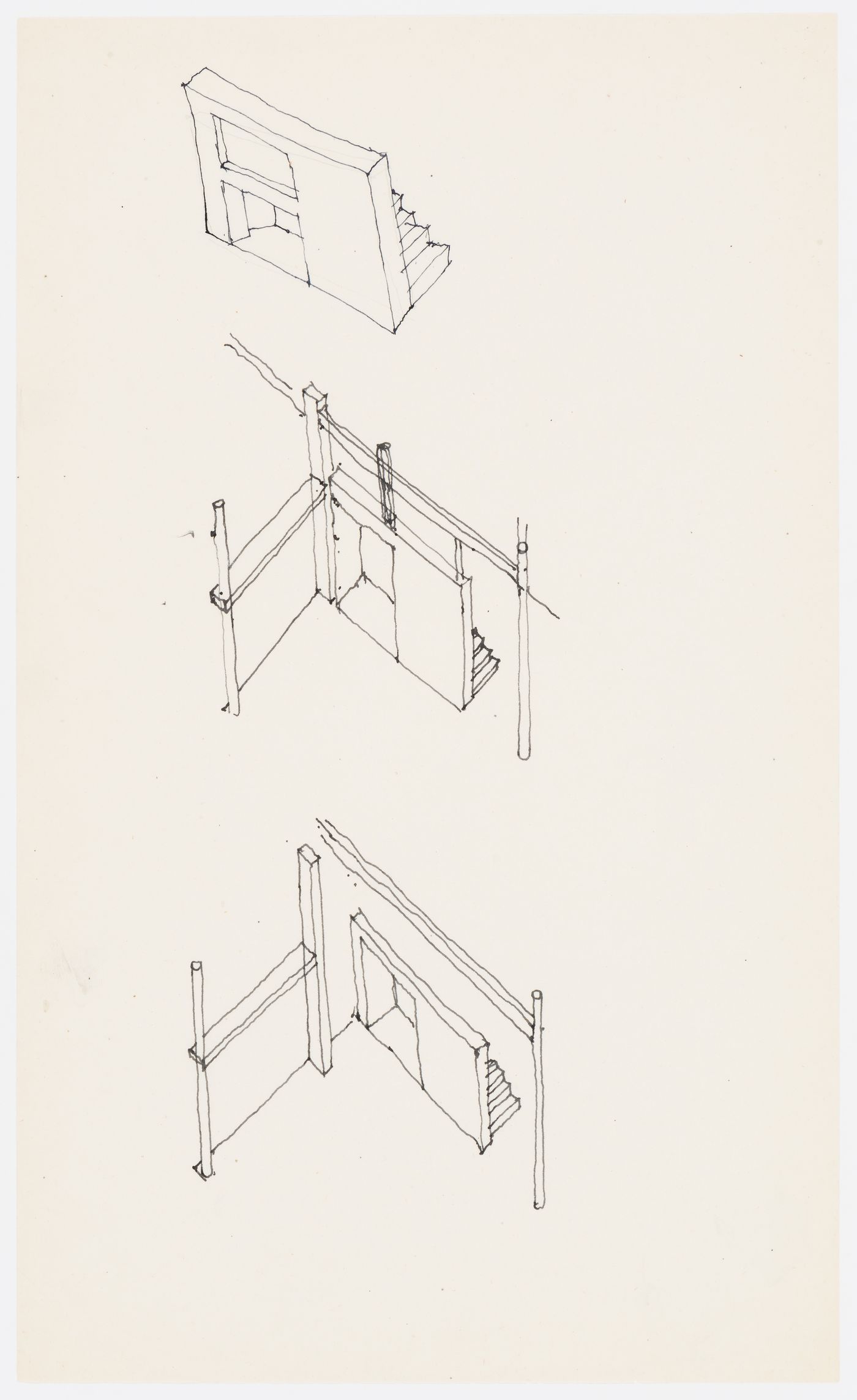 Three perspective views of details for House I (Barenholtz Pavilion), Princeton, New Jersey, United States