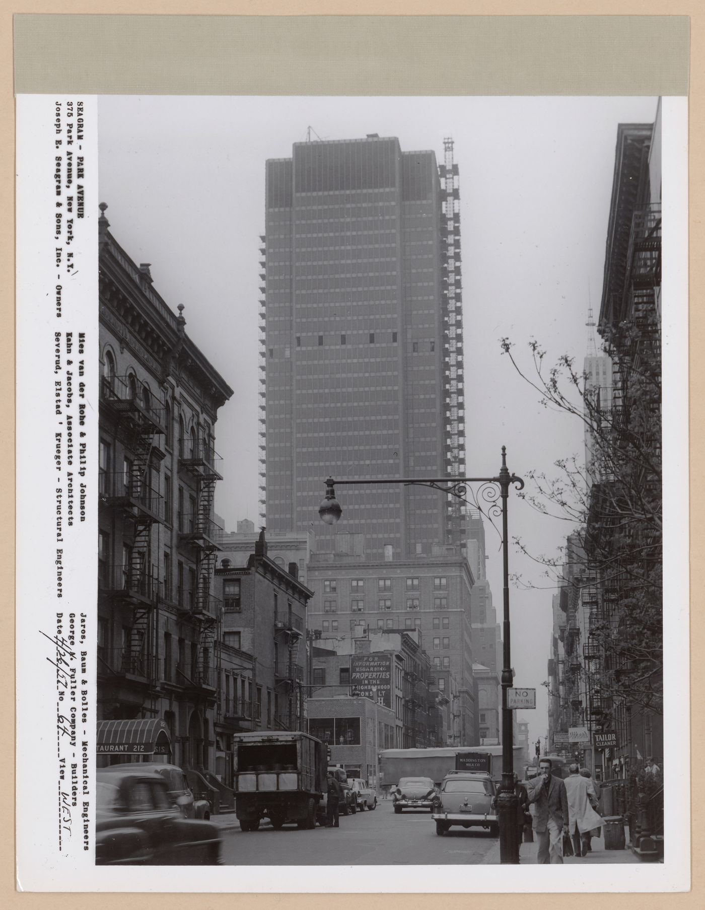 Seagram building under construction, 375 Park avenue, New York, N.Y., west view