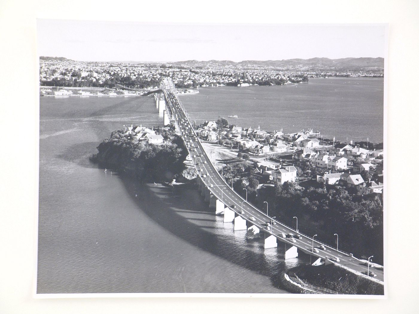 Aerial view of the Auckland Harbour Bridge, over the Waitematā Harbour, Auckland, New Zealand
