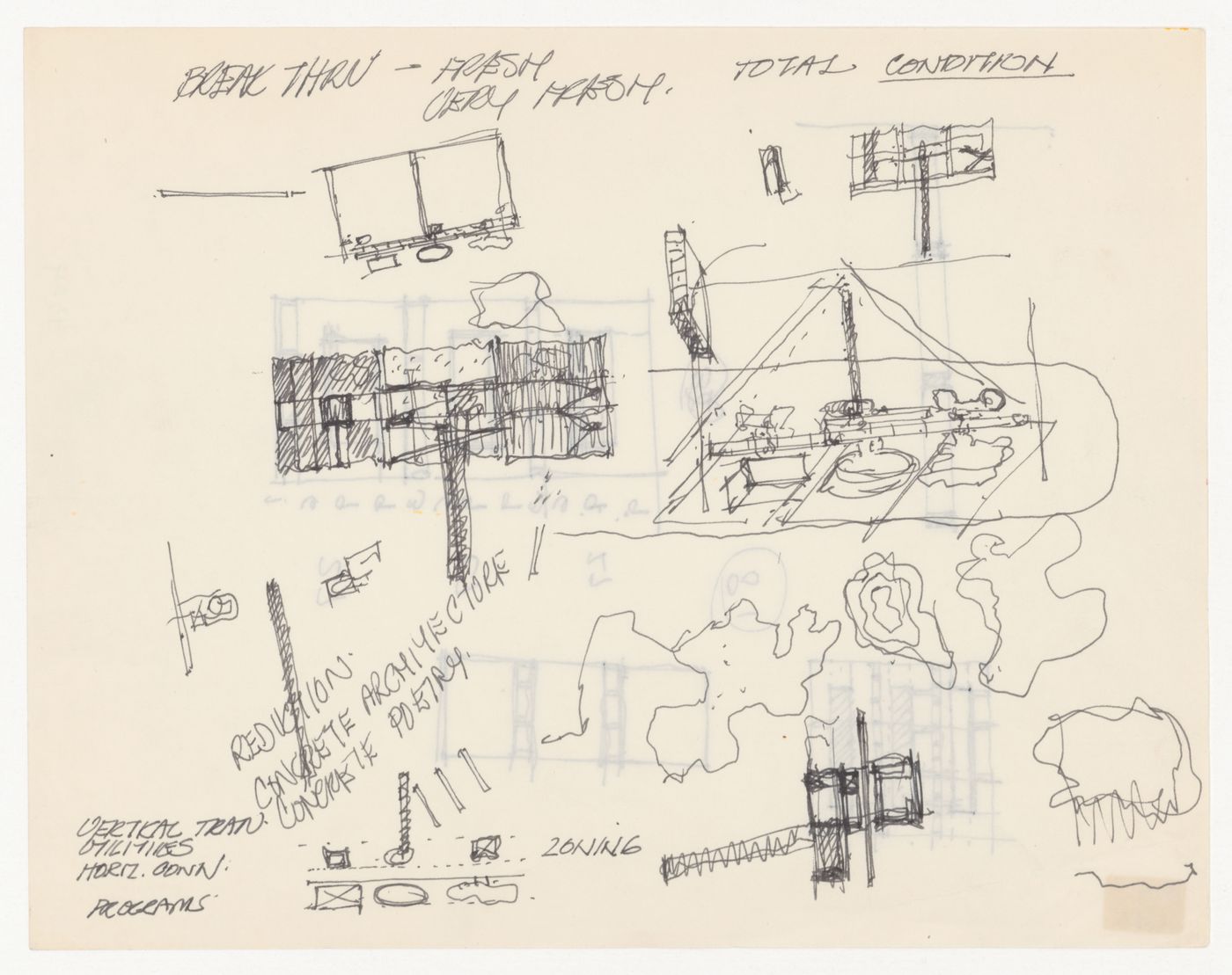 Sketches with annotations for Wall House