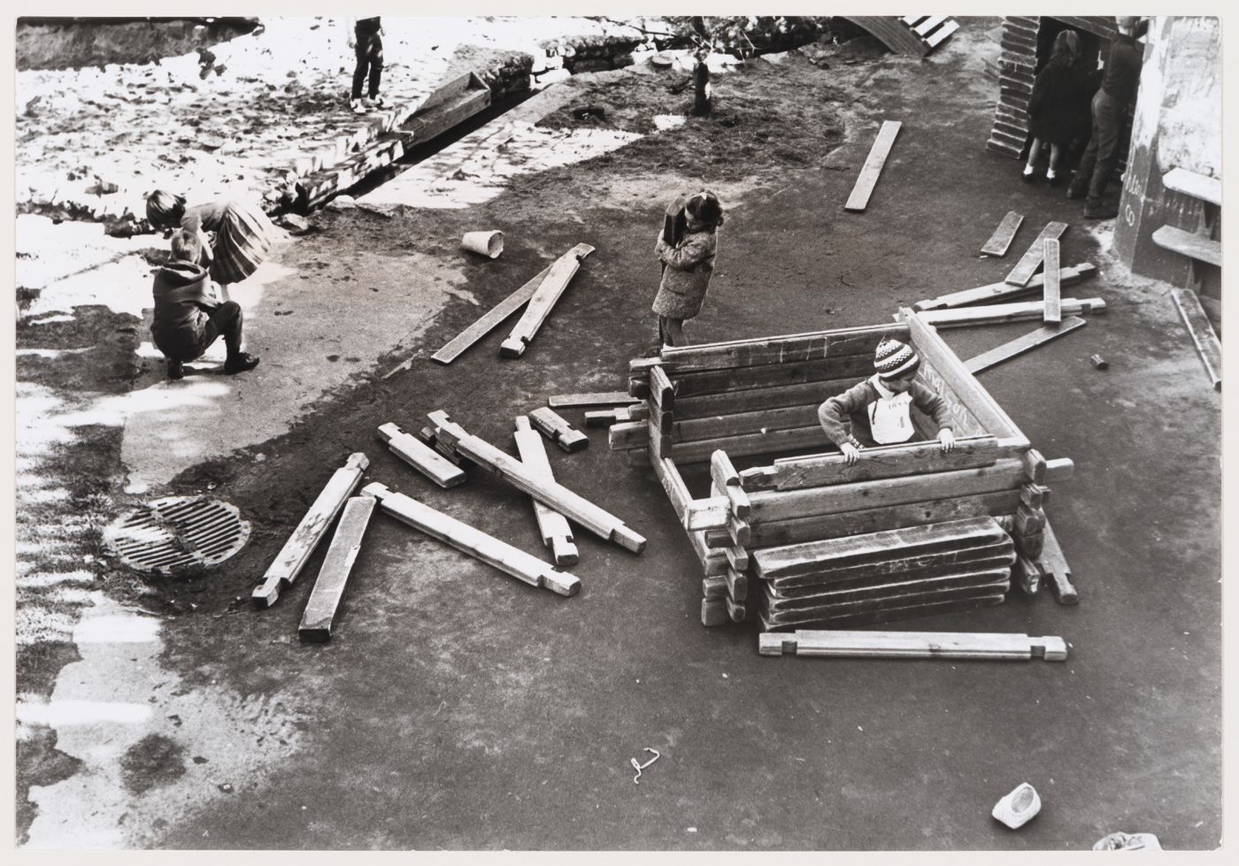 View of children playing at Children's Creative Centre Playground, Canadian Federal Pavilion, Expo '67, Montréal, Québec