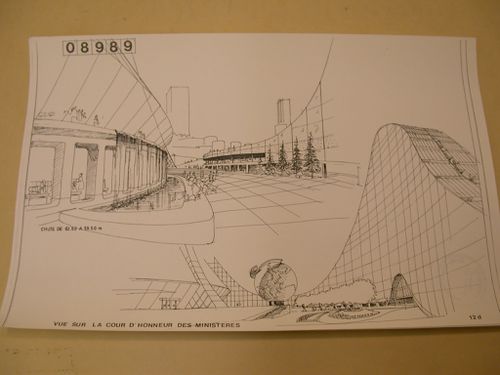 Reprographie d'un dessin, Tour de la Défense, Concours international d'architecture pour la Tête Défense, Paris, France : Perspectives