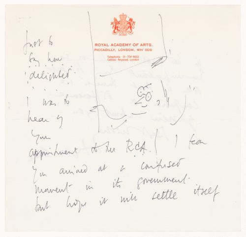 Letter of congratulations from Sir Hugh Casson to Lionel March for his appointment as rector of the Royal College of Art in London and response from Lionel March