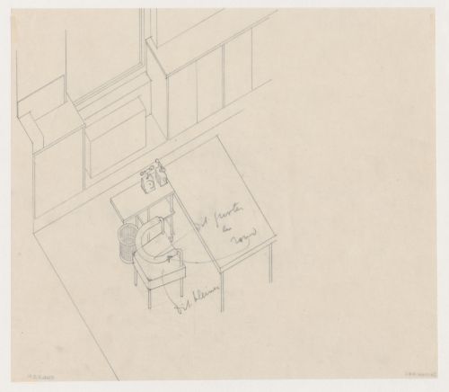Axonometric for furniture for M.J.I. de Jonge van Ellemeet's office in Rotterdam City Hall, Netherlands
