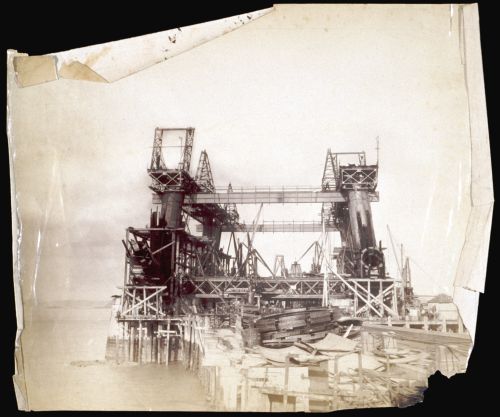 View of the Forth Bridge under construction, Firth of Forth, Scotland