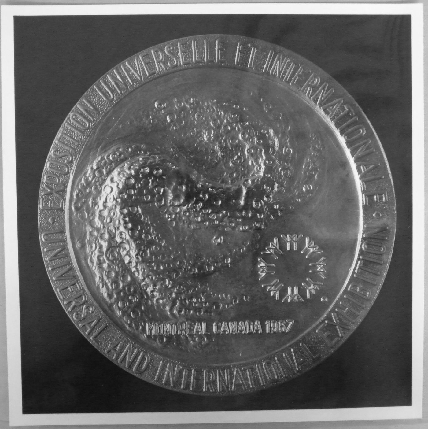 View of a medal of Expo 67 presented to the CN Pavilion by officials, Expo 67, Montréal, Québec
