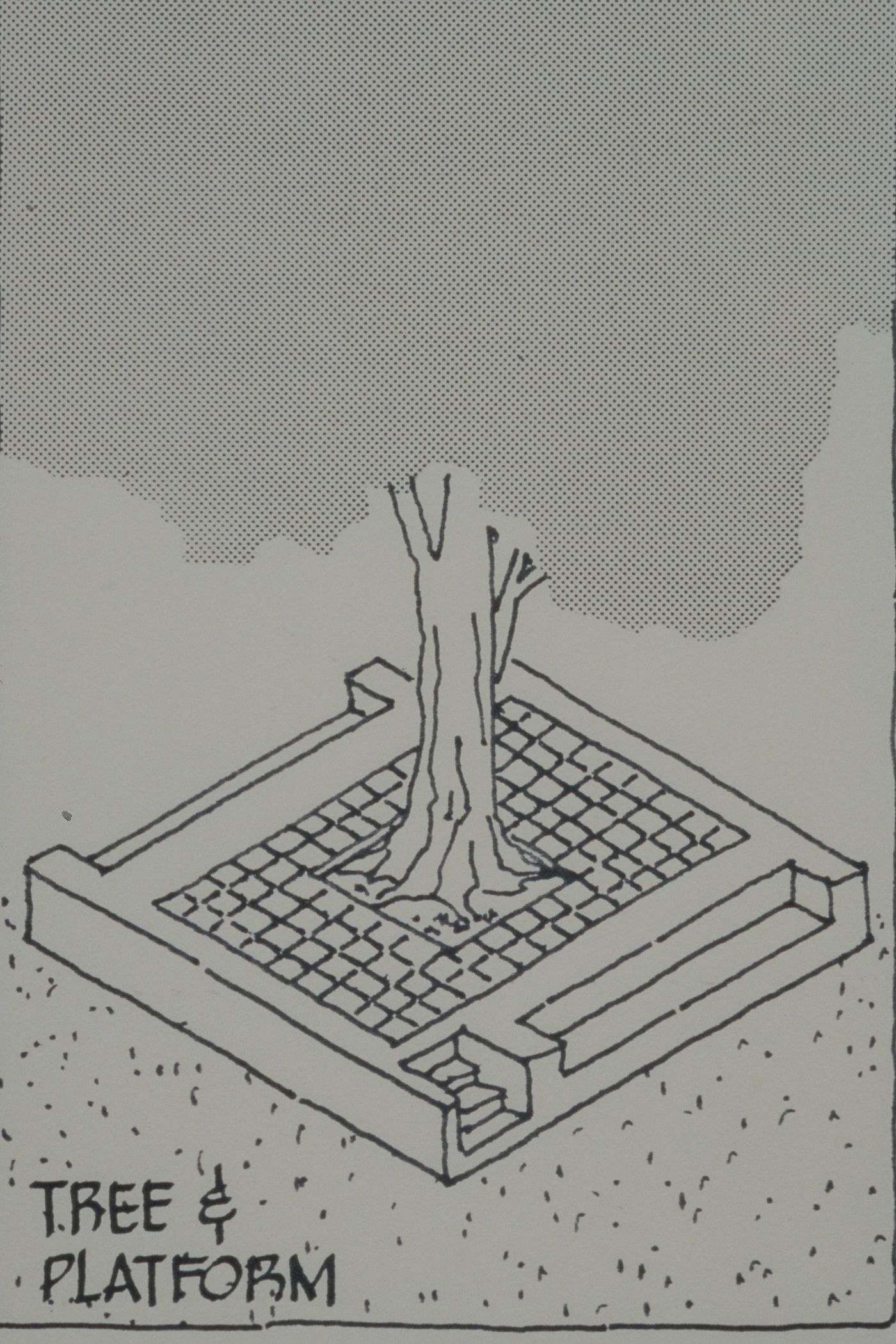 Axonometric view of tree and platform for Aranya Housing Project, Indore, India