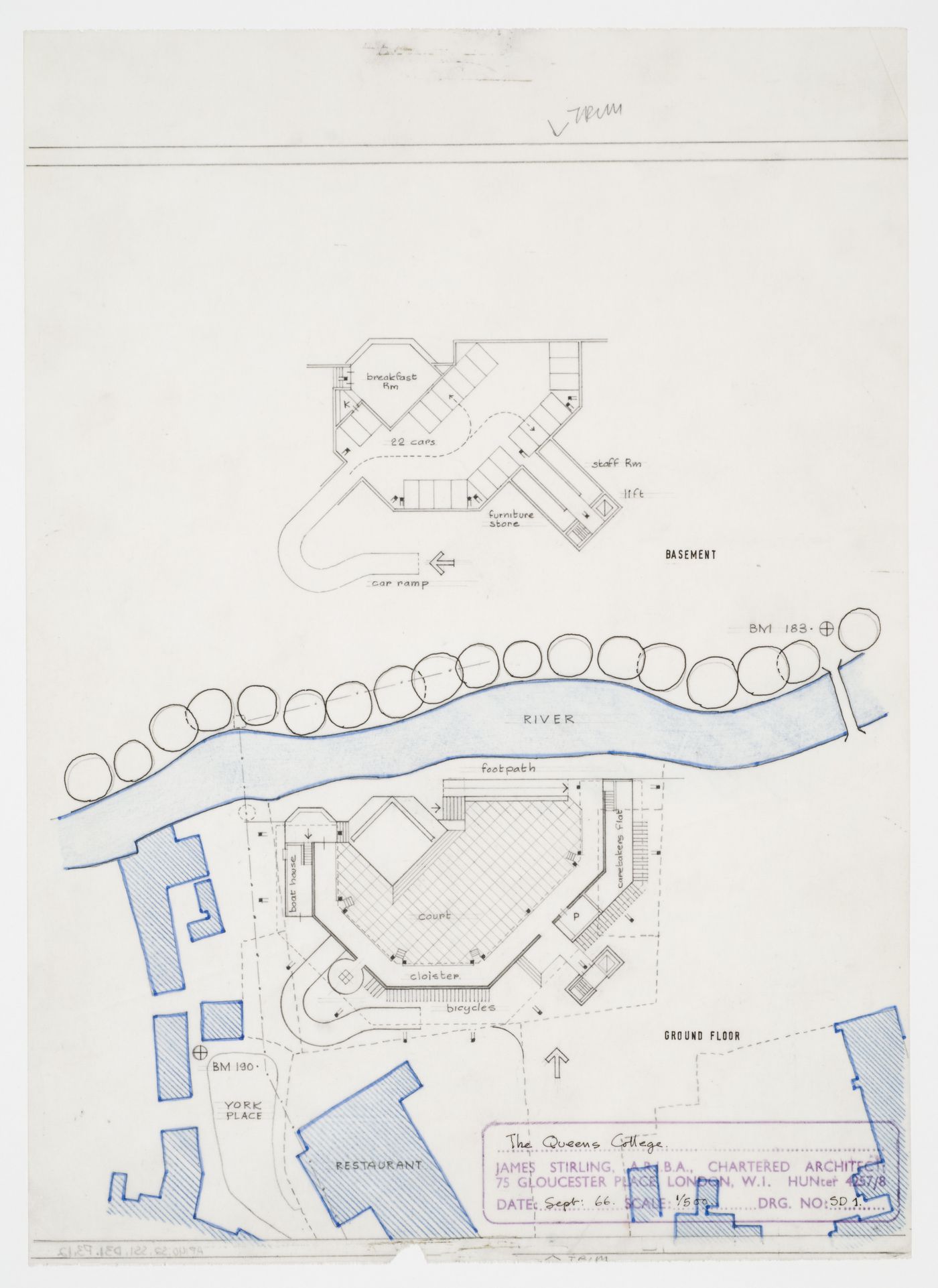 Florey Building, Queen's College, University of Oxford, Oxford, England: plans