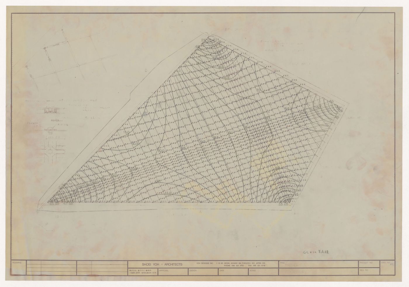 Roof plan and details for Glass Station, Oguni, Japan