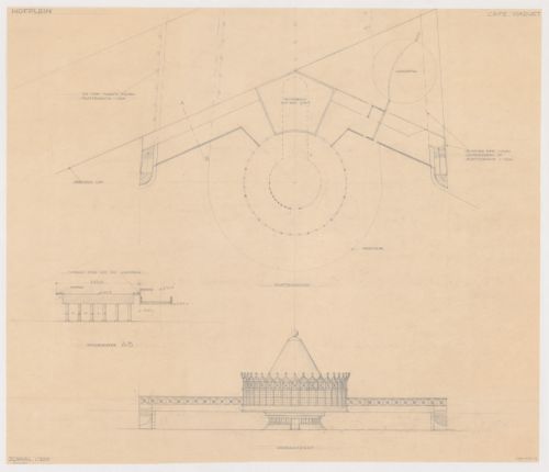 Plan, section and elevation for a model for Café Viaduct for the reconstruction of the Hofplein (city centre), Rotterdam, Netherlands