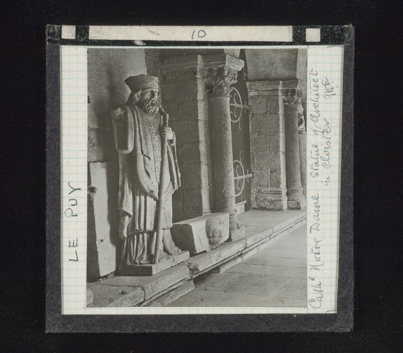 View of statue in cloisters of Cathédrale Notre-Dame, Le Puy, Haute-Loire, France
