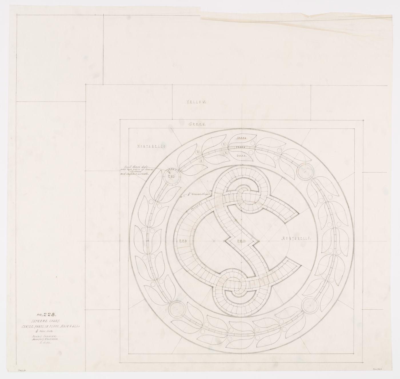 Détails du panneau central du plancher pour le hall principal, Cour suprême du Canada, Ottawa, Ontario, Canada (1937-1953, 1977)