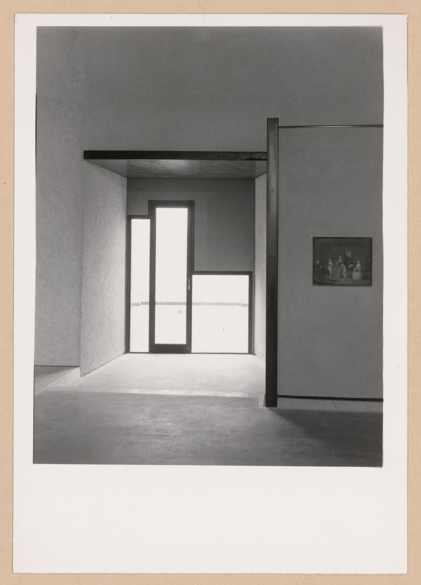 Interior view of a gallery showing windows and a painting, Museo di Castelvecchio, Verona, Italy