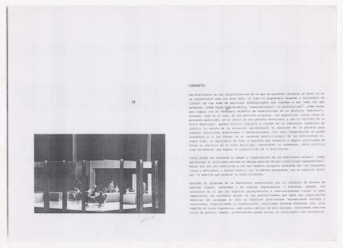Project description with view of model for Biblioteca de Usera, Madrid, Spain