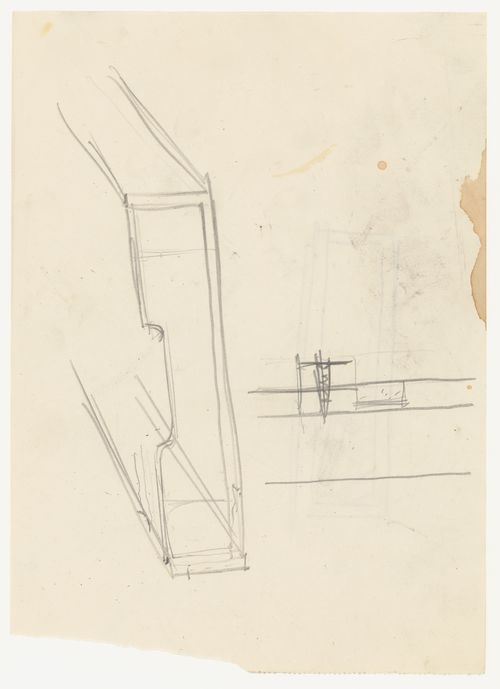 Perspective sketch and sketch plan for a drawer, probably for Illinois Institute of Technology; verso: Sketch elevation [?] for a drawer, probably for Illinois Institute of Technology
