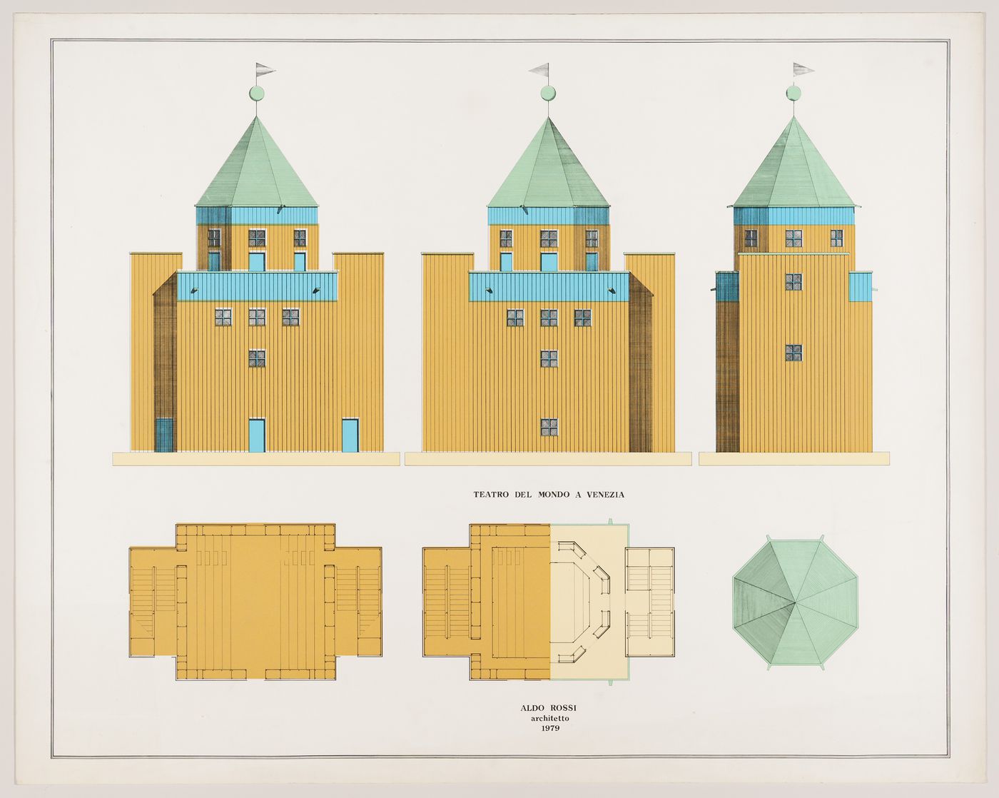 Teatro del Mondo, Venice, Italy: elevations and plans