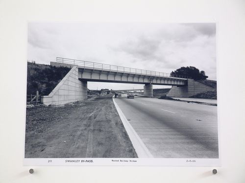 View of wested railway bridge, during construction of the Swanley Bypass, England