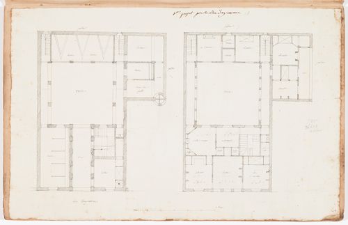 Plans for a house on rue d'Aguesseau, Paris; verso: Sketch elevation and plans for an unidentifed house