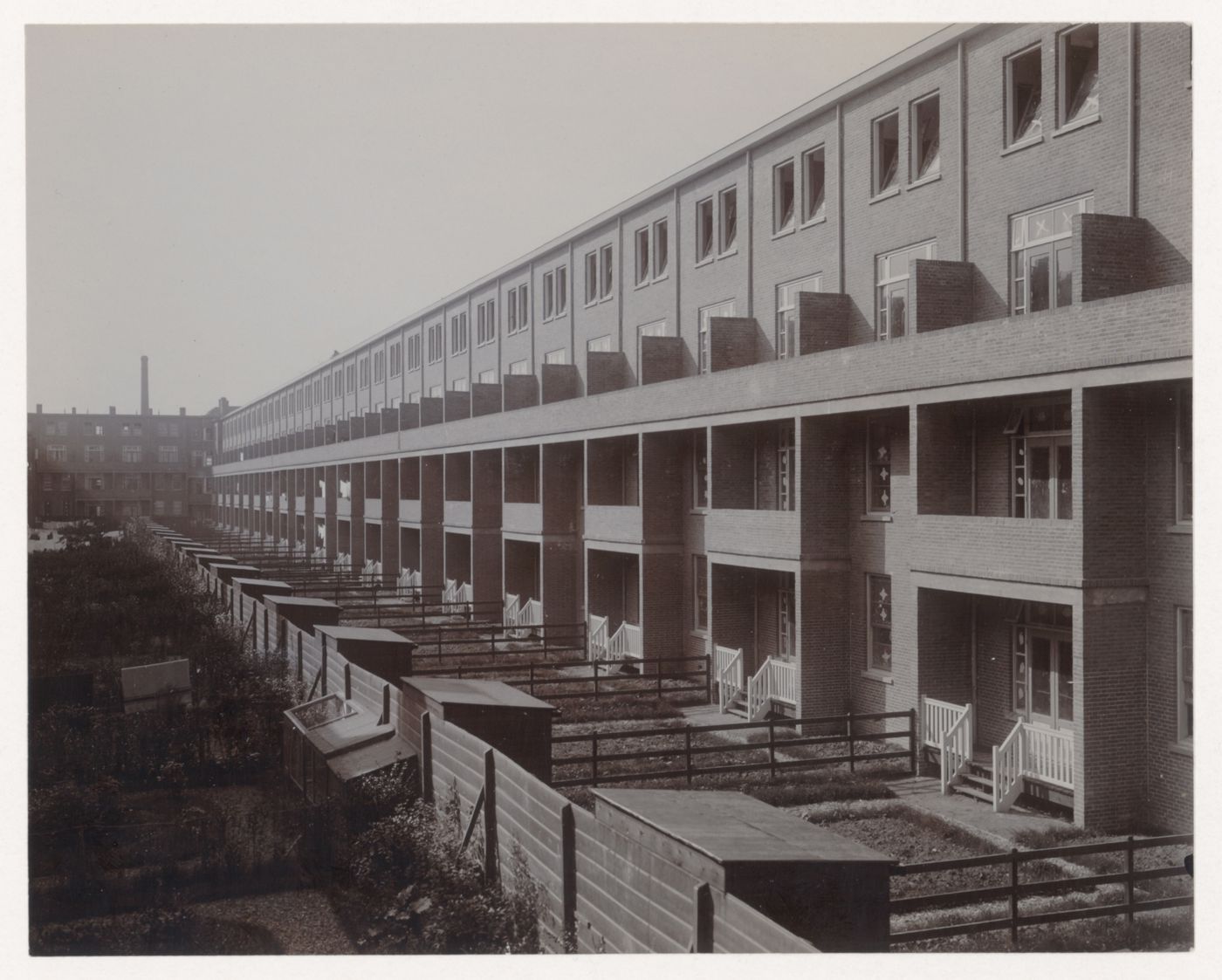 Exterior view of Tusschendijken Housing Estate showing balconies and back yards, Rotterdam, Netherlands