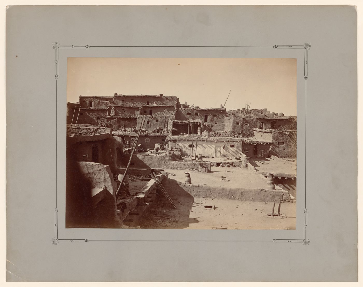 View of Zuni showing terraced houses and rooftop cooking areas, New Mexico, United States