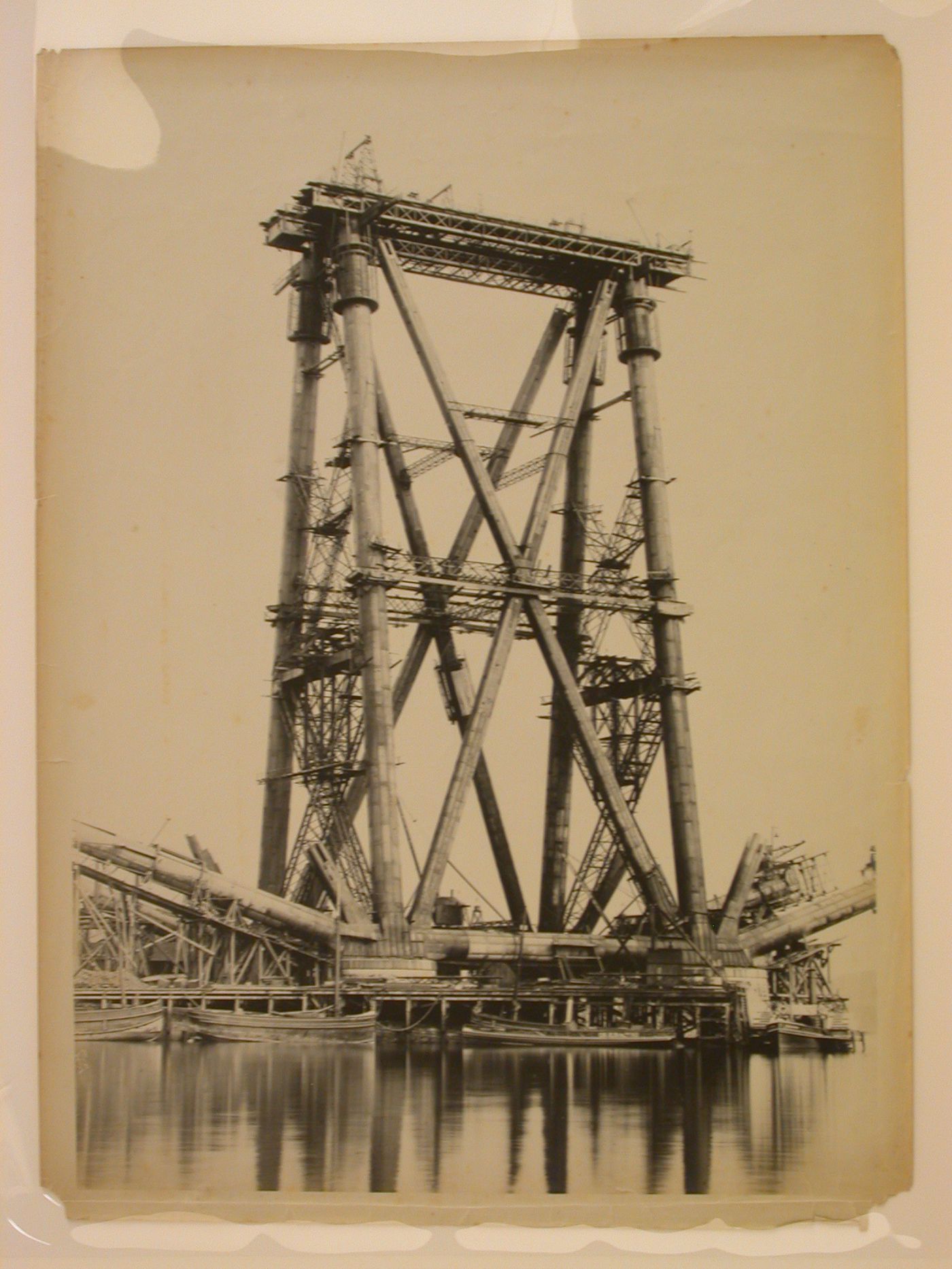 View of the Forth Bridge under construction, Firth of Forth, Scotland
