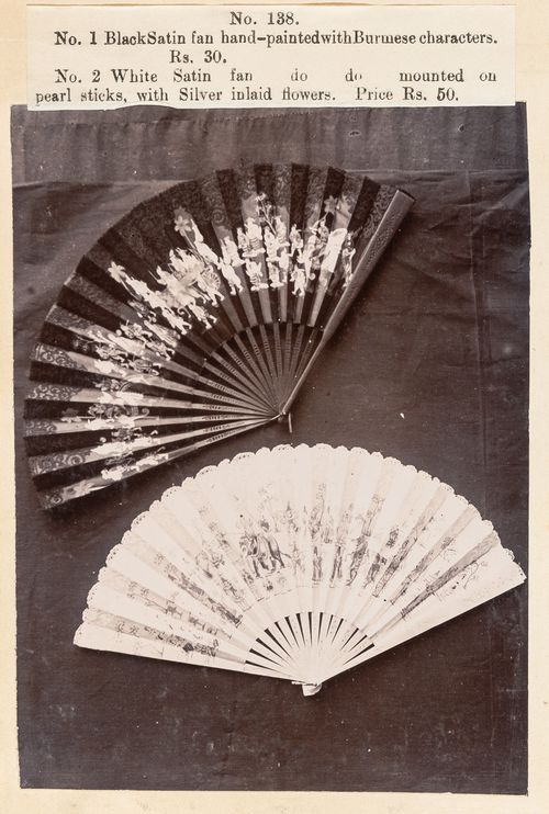 View of fans, F. Beato Limited, C Road, Mandalay, Burma (now Myanmar)
