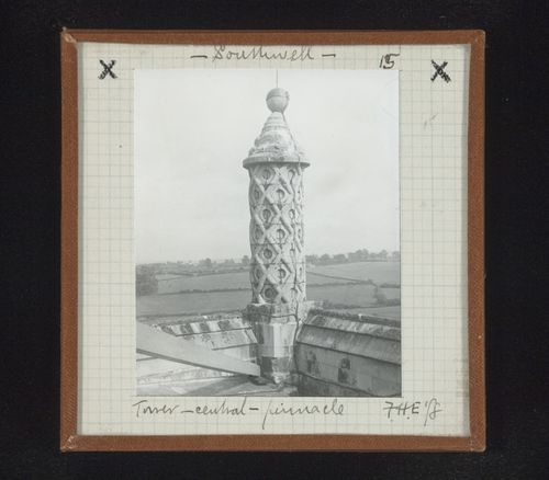 View of pinnacle on the central tower of Southwell Minster, Southwell, Nottinghamshire, England