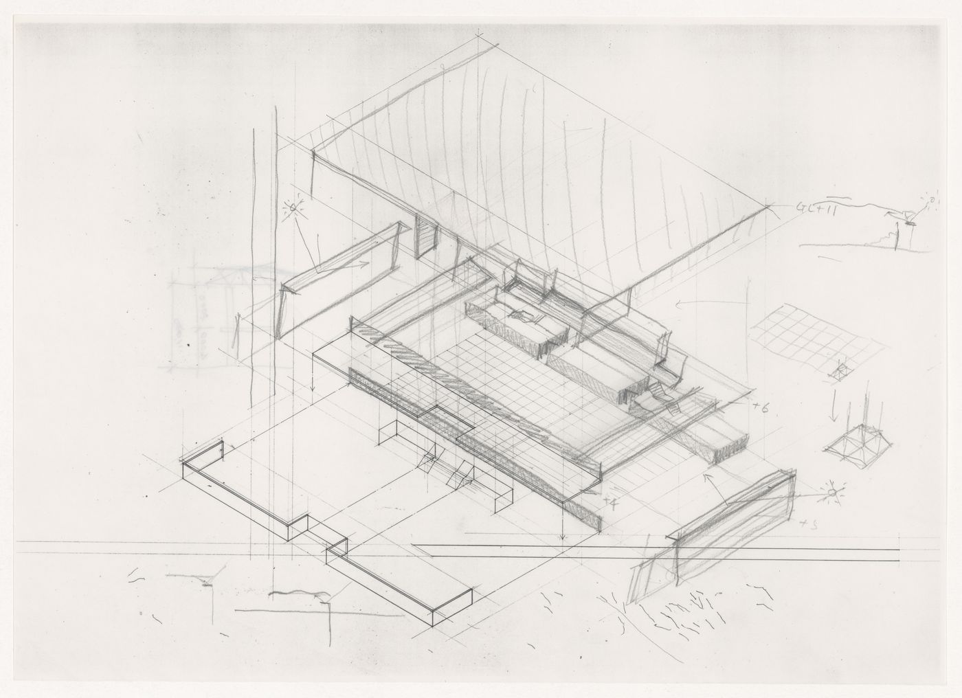 Exploded axonometric for Galaxy Toyama Gymnasium, Imizu, Japan; Sketch