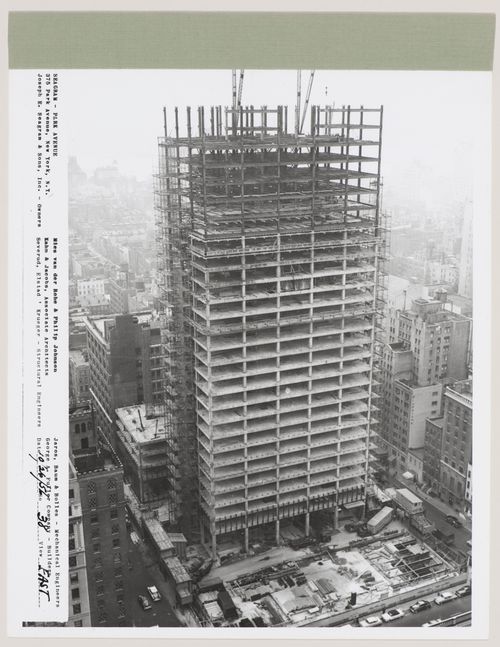Seagram building under construction, 375 Park avenue, New York, N.Y., east view