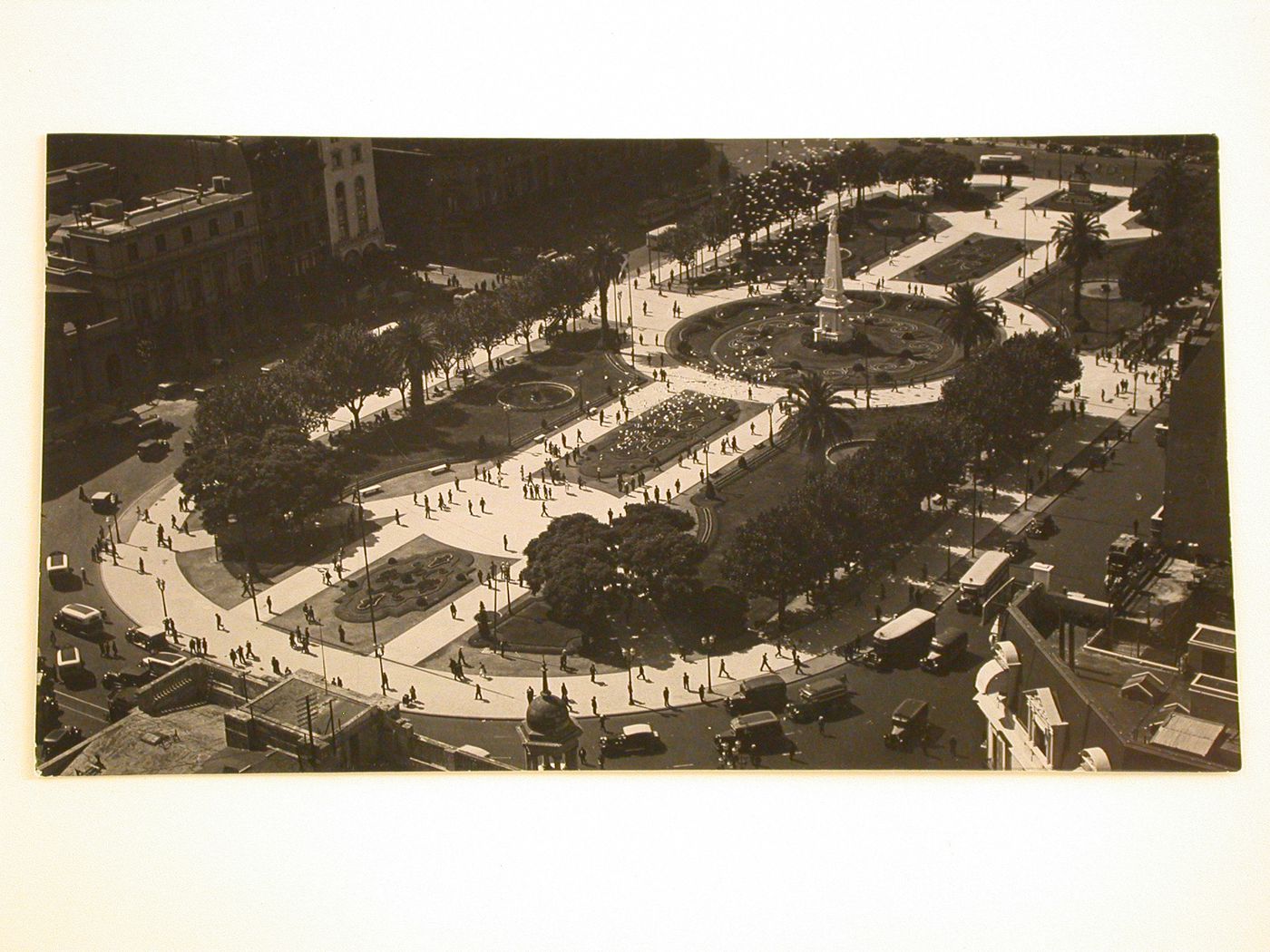 Aerial view of La Plaza de Mayo showing the Pirámide de Mayo, Buenos Aires, Argentina