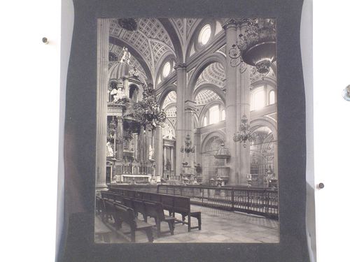 Interior view of the nave of the Catedral de Puebla showing the high altar on the left and the crujía on the right, Mexico