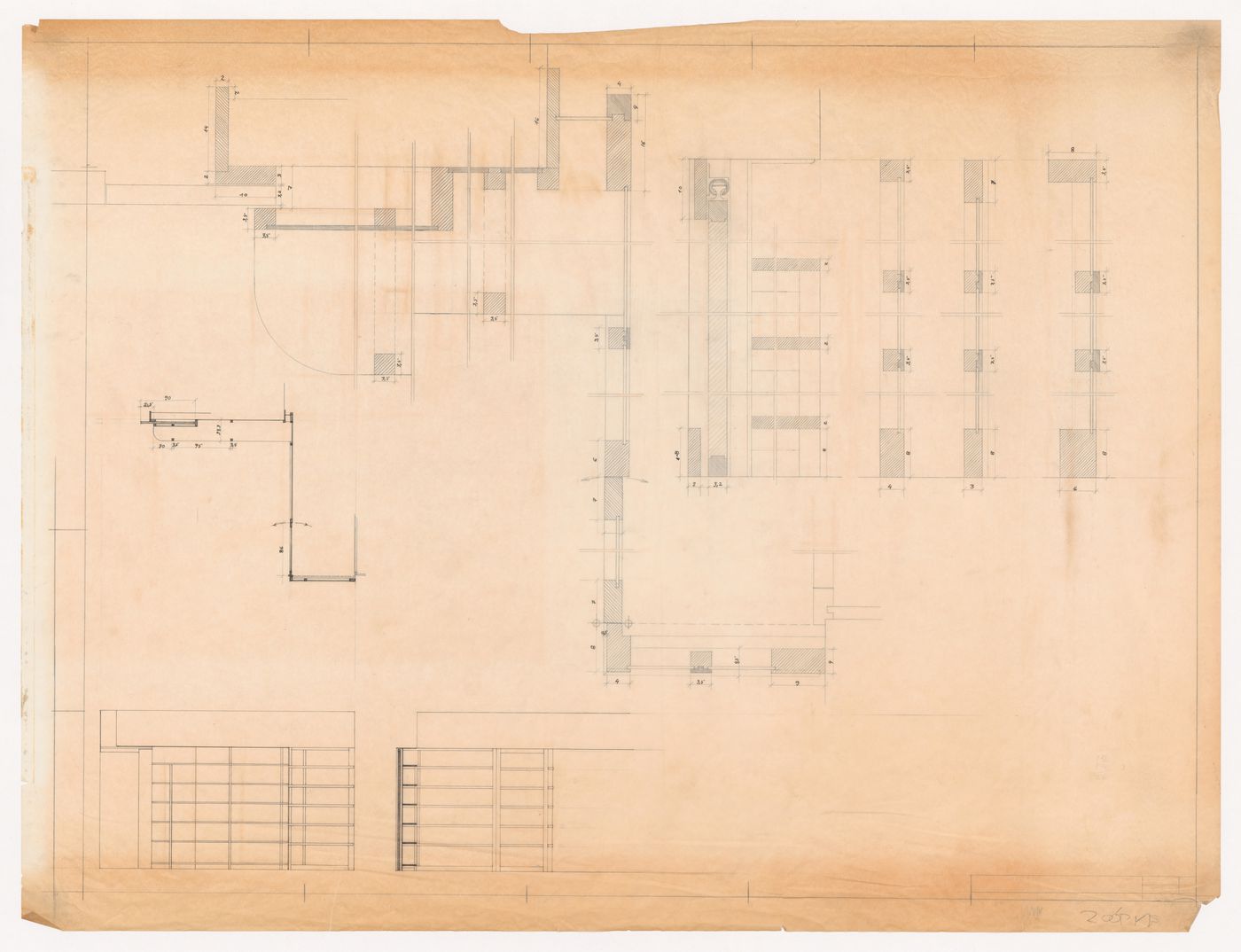 Plans and elevations for fixed shelving units for Casa Manuel Magalhães, Porto