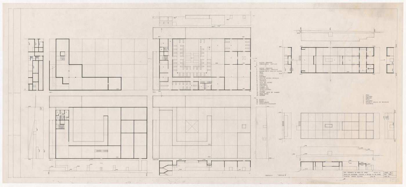 Plans, sections and elevations for Centro Cultural de Sines, Sines, Portugal
