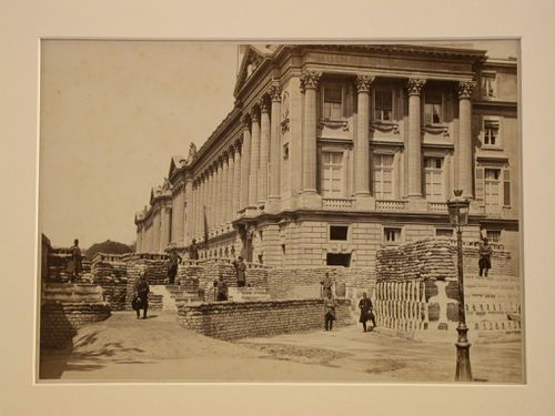 Unidentified building with sandbags and soldiers, Paris, France