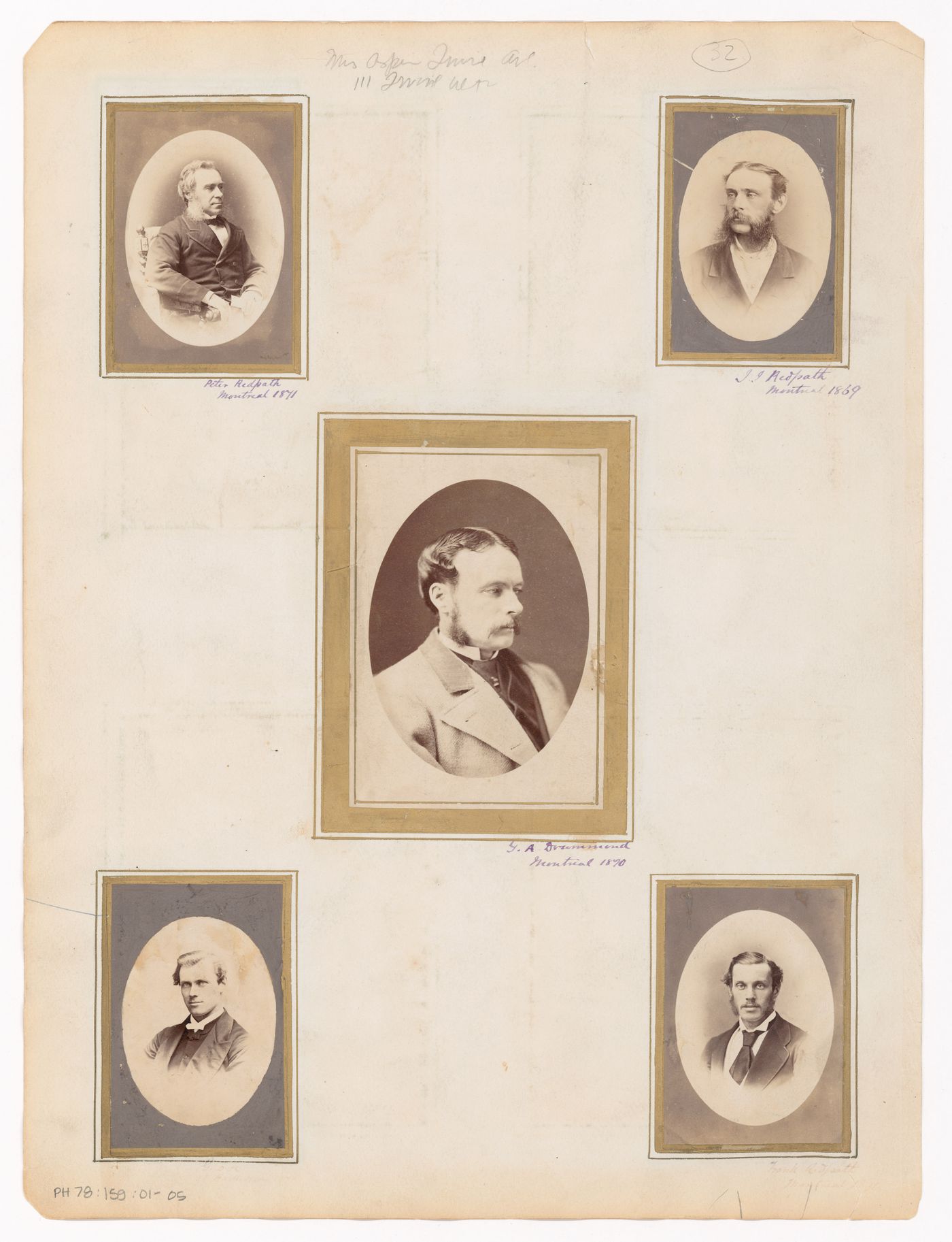 Album page with 10 mounted and identified portraits